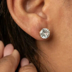 NWT White Rhinestone Gold Framed Women's Jewelry Fashion Stud Post Ear…